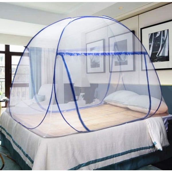 Mongoliskt yurt myggnät (OU blå spets krypterad dubbeldörr, 180*200*150cm)