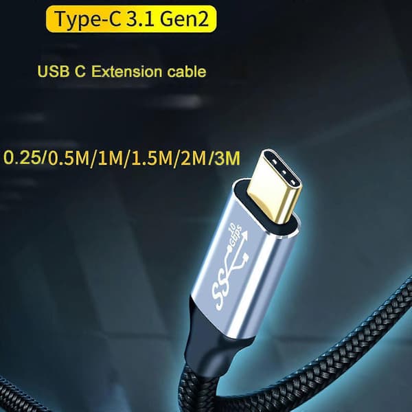 USB C til USB C forlængerkabel 3.1 Gen2 100W hurtigopladning
