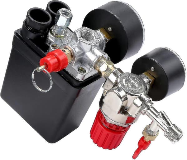 Justerbar luftkompressor trykafbryder med manometer og regulator
