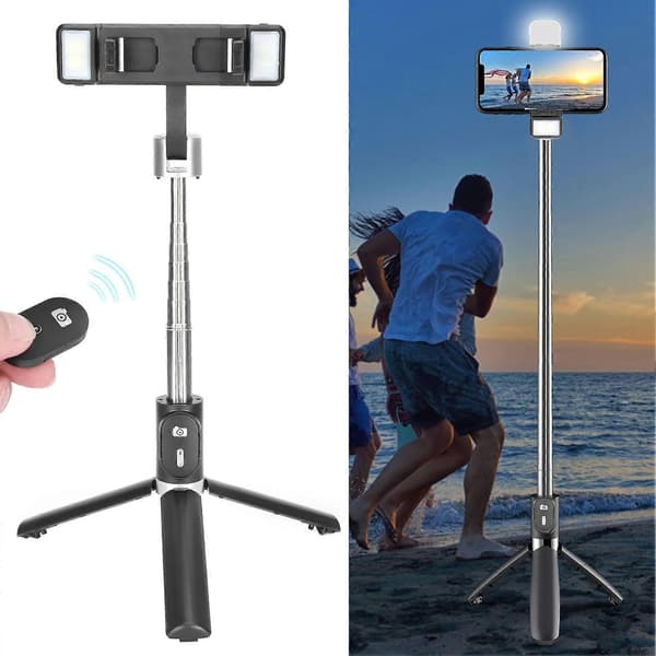 Stativ Selfie Stick med lys Mobiltelefon Trådløs Bluetooth Foldbar Mini StandSort