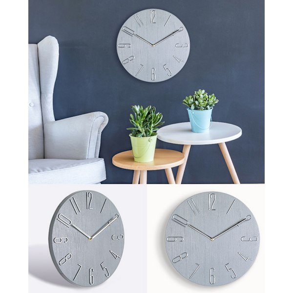 Væg ur stue mode minimalistisk moderne soveværelse lydløst vægur, grå, 35 * 4 * 35cm,