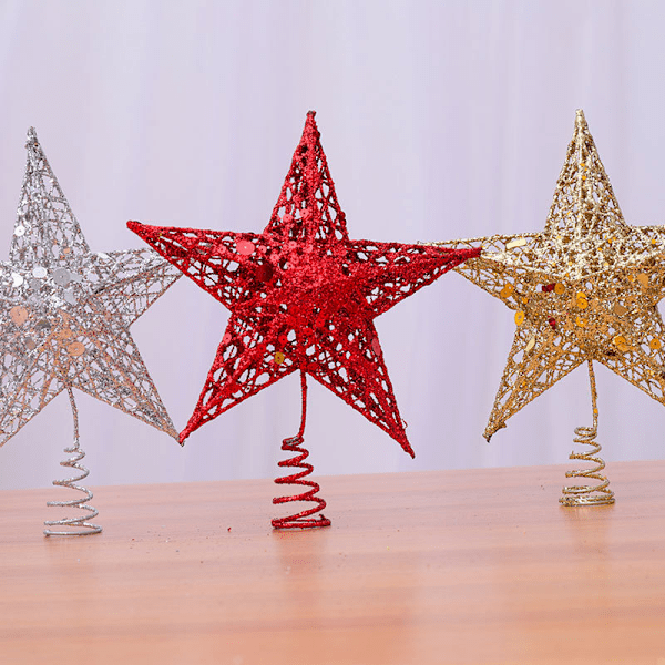 Viisisakaraiset tähtikoristeet takorauta puun latvatähti glitter pystysuorat tähdet viisisakarainen tähti joulukoriste tarvikkeet 25cm, kulta