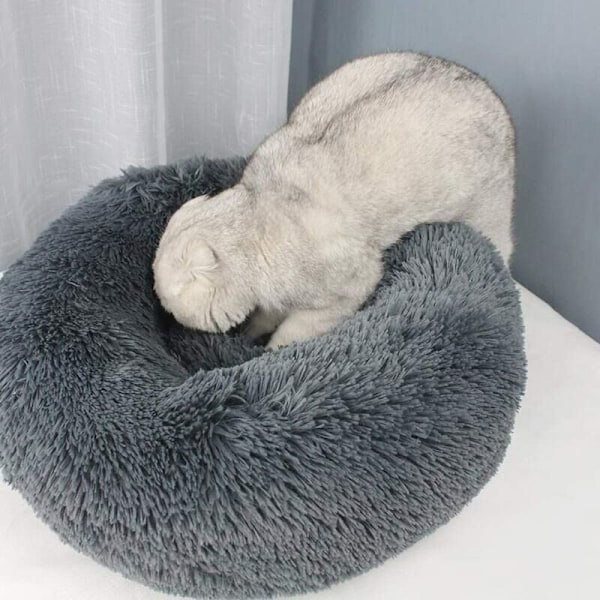 Syksyn ja talven paksuuntunut pyöreä pehmoinen lemmikkisänkytyyny syvään uneen kissanpeti ja koiranpeti tummanharmaa 40cm500g