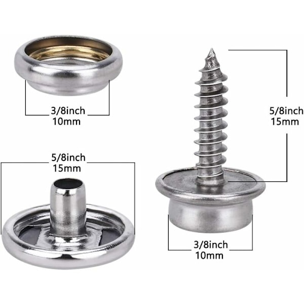 15mm fyr-i-ett skruvspänne presenningsspänne yachtspänne 150 st silvervit * massiv järnskruv stor vit spänne 50 set + verktyg + förvaringslåda