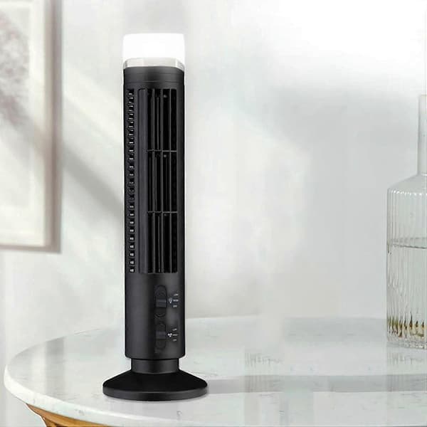 2X Bærbar luftkøler ventilator, strømlinet tårnventilator med LED, kraftig vind, pladsbesparende, USB-interface sort Black