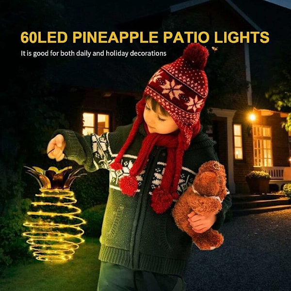 2 st Ananas Solarlampor, 60 LED Ananas Uteplatslampor Vattentät Solarlykta, för Trädgård Gräsmatta Bakgårdsdekoration (Varmvit)