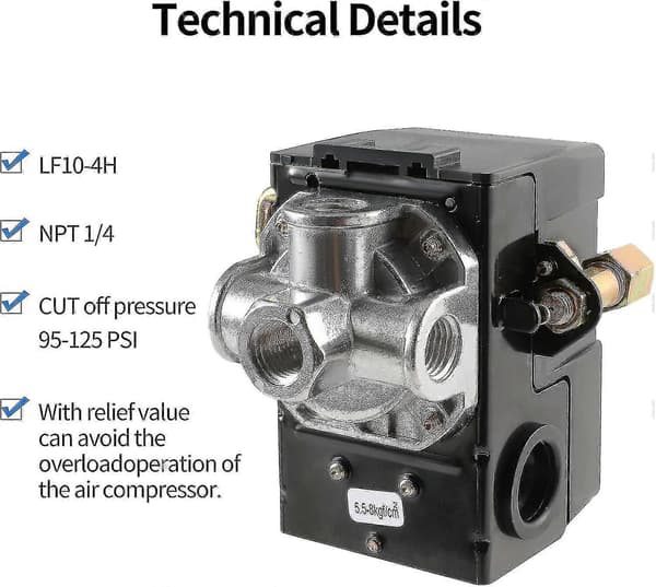 Tryckbrytarbyte för luftkompressor LF10-4H 95-125 PSI 20A 4-port