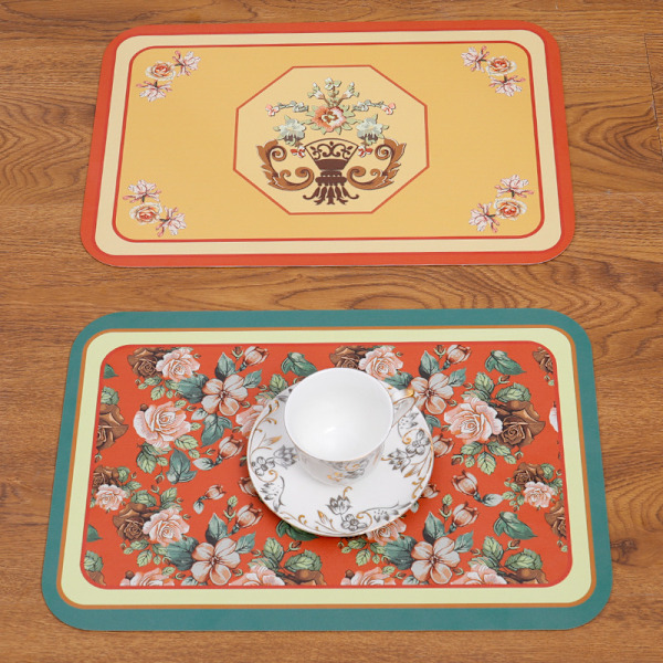 45cm*30cm Let Luksus Retro Stil Blomster Læder Western Dækkeserviet, Vandtæt og Olietæt Varmeisoleringspude, Borddækkeserviet (Tassel Begonia),