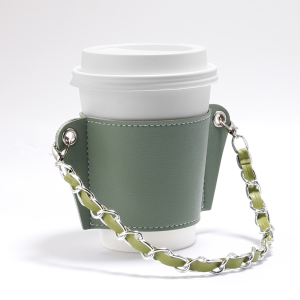 Portabel Kaffekoppshållare, Dryckesväska i PU-läder, Termisk isolering och Portabel Hängande Typ Termisk Isoleringskopphållare (Grön)