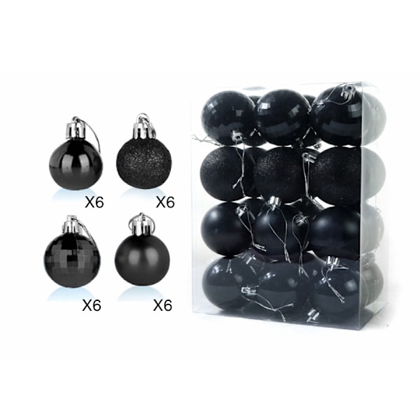 Joulupallo Joulukoriste riipuksella Särkymätön pallo Kauden hääjuhlakoristesetti (6cm 24kpl Musta neliöpallo)