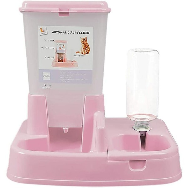 Automatisk Foder- og Vanddispenser til Katte/Hunde, Hundemad Vanddispenser (Pink)