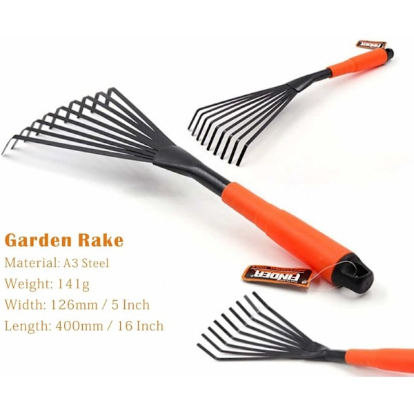 Haverive 40 cm 9 Tands Stål Håndrive Bladrive med Ergonomisk Komfortgreb og Rustbestandig - Professionelt Haveredskab
