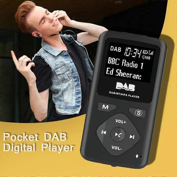 DAB digitalradio i lommestørrelse med Bluetooth 4.0 og MP3-afspiller sort black