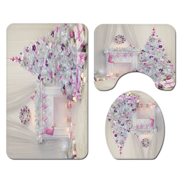 Eldstad Julgran Duschdraperi Golvmatta Matta Fyrdelad Polyester 3D Digitaltryck, SD5,