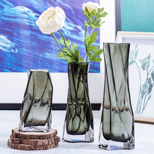 Heminredning Liten Glasvas Bröllopsfest Vas Vardagsrum Bordsdekoration Dekorativ Grå Vas 3-delars Set (Grå)