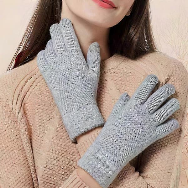 Vinter Varme Ensfarvede Argyle Touchscreen Handsker med Fuld Finger - Sort grå Black gray
