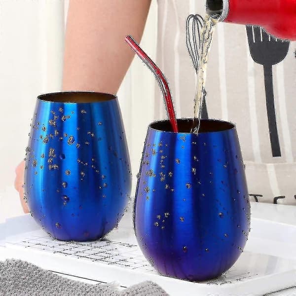 2 stk. stilkløse vinglas sæt holdbare rustfri stålglas Blue