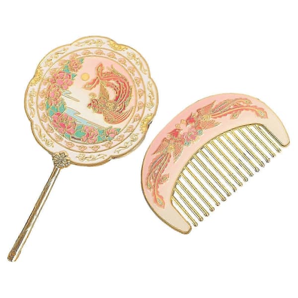 Håndholdt spejlsæt makeupspejl og kam retro design bærbart hårbørstegave Style A