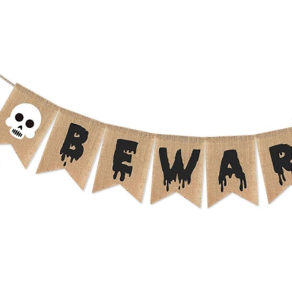 Halloween Beware Burlap Banners Holiday Party Decor Pull Flag Fireplace Ornament B B