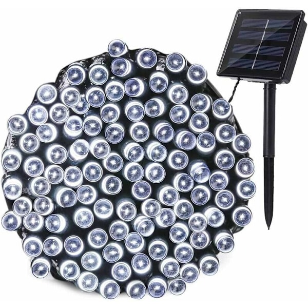 Ny solcellsdriven ljusslinga med fjärrkontroll LED utomhus liten färgglad ljus vit ljus 200 lampor, 22 meter, infraröd fjärrkontroll
