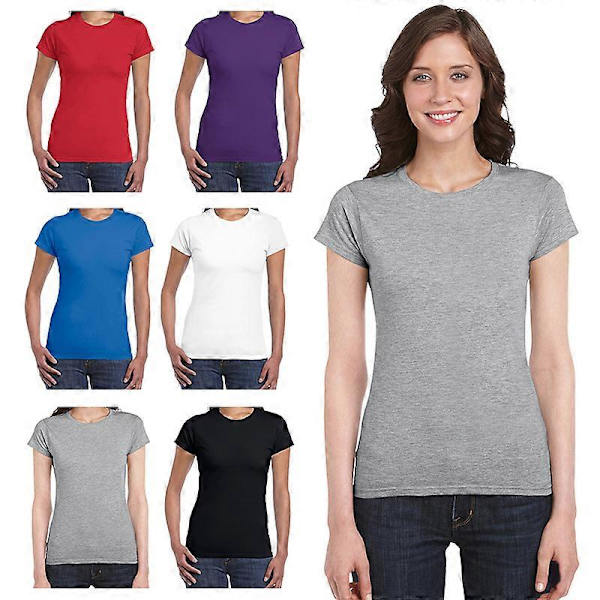 Dame Premium Basic T-shirt Blød Bomuld Kortærmet Rund Hals Solid Top S sort black S