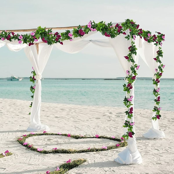 2 st Konstgjorda Kransar 4,8 m Rosrankor Sidenhängande Blommor för Bröllopsbåge Fest Hem Trädgård Väggdekor (Magenta)