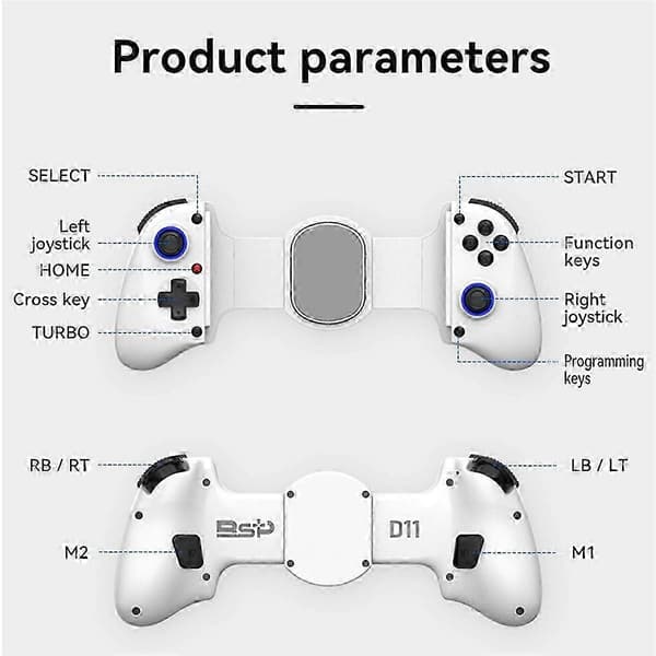 D11 Teleskopisk Spilcontroller RGB Telefon Gamepad med Turbo/6-akset Gyro/Vibration til Android IOS PS