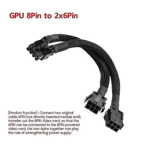 8-bens han til dobbelt 6-bens hun kabeladapter til 8-bens GPU, 20 cm