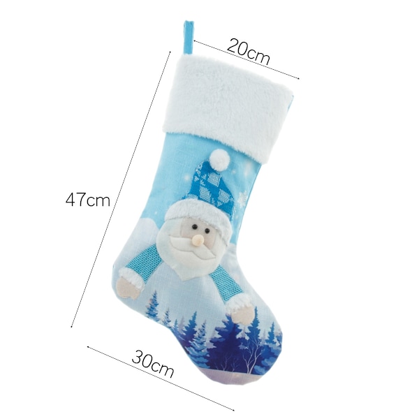 Julstrumpor med Ljus, Blå Gammal Man Snögubbe Broderi, Stor Självlysande Presentpåse Julklappsstrumpor (Jultomte Stil A)