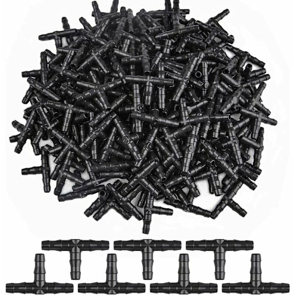 300 stk. 3-vejs T-stykke Konnektorer Tre til Barb Dripper Vandingskonnektor T-konnektor Adapter Slangefitting Sprinkler Barb Dryprør System 4/7mm