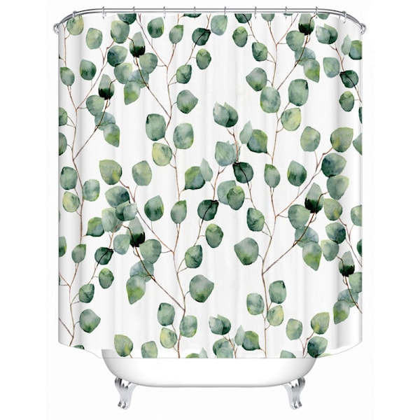 Bruseforhæng med krog, grønt vinmønster, vandtæt og anti-skimmel badeværelsesstof, 100% polyester, 120 x 180 cm