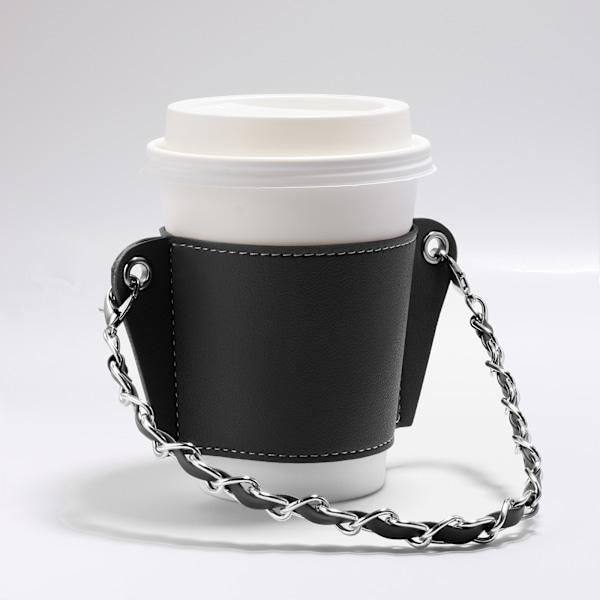 Bærbar Kaffekopholder, PU Læder Drikkevaretaske, Termisk Isolering og Bærbar Hængende Type Termisk Isoleringskopholder (Sort),
