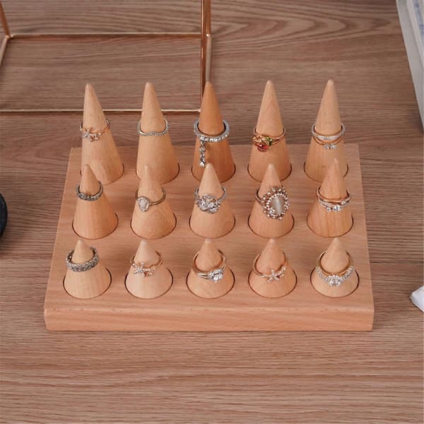 Massivt Træ Kegle Ringholder Ring Display Rekvisit, til Smykker Ring Display