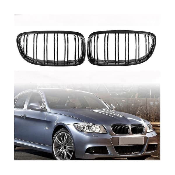 Front Nyregrill Blank 2 Linjer til BMW 3 Serie E90 E91 2009 2010 2011 Sort Black