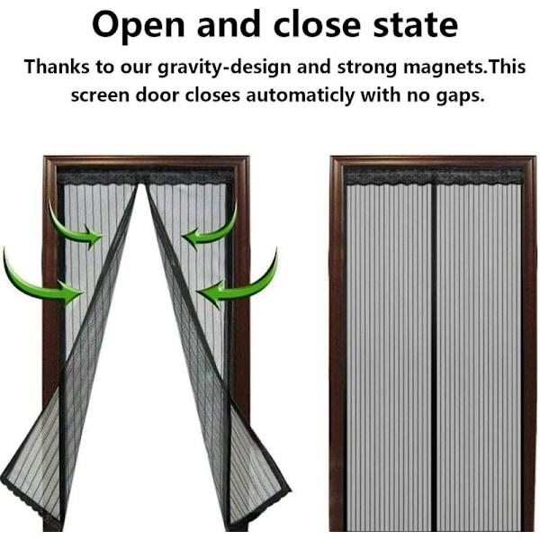 Magnetisk Dørskærm, Automatisk Lukkende Ultra Fint Maskenet Gardin Anti Insekt Flue Myg, Kraftige Magneter (110 x 210 cm)