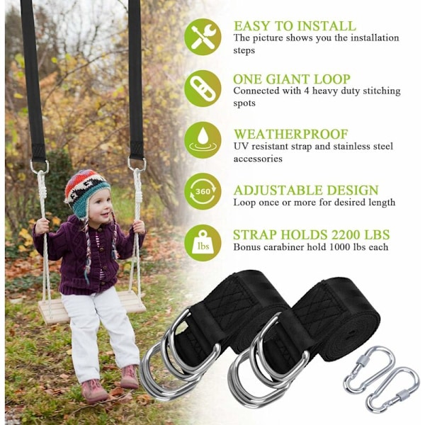 Gungremmar Plus Skydd 8-Teckens Roterande Ring 1,5 Meter Svart Utomhus Remrep + Skydd