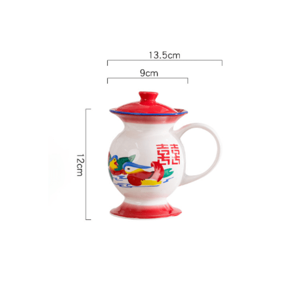 Luovat teekupit - Suuret posliiniset teemukit 360 ml - Erittäin suuret retro-lahjat - Punainen - Muoviton