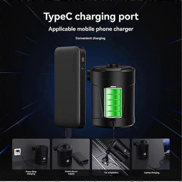 Luftpumpe til oppustelige ting 5200mAh mini deflator Sort Black