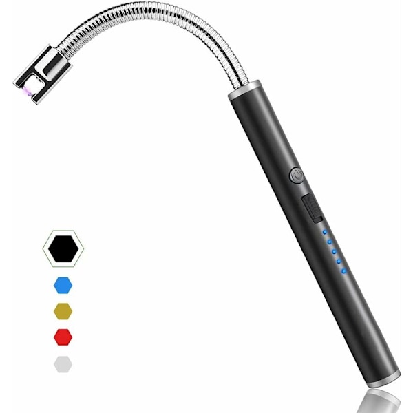 Genopladelig lysbuelighter med LED-display, 360° fleksibel hals, flammeløs lang grill til stearinlys, aromaterapi, camping, BBQ, gaskomfurer (sort)