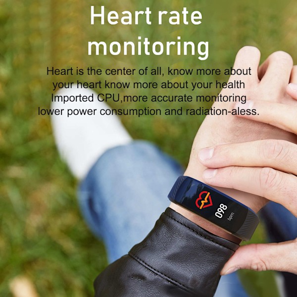 Aktivitetsarmband med puls, sömnmonitor, stegräknare IP67 Svart 0.96