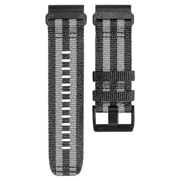 26 mm nylon lærredsurrem til Garmin Tactix 7 Pro Fenix 7X 6X Pro sort grå Black    Grey