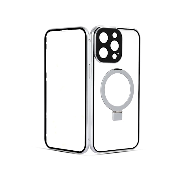 Läpinäkyvä, magneettinen suojakotelo jalustalla iPhone 15:lle Silver Sølv
