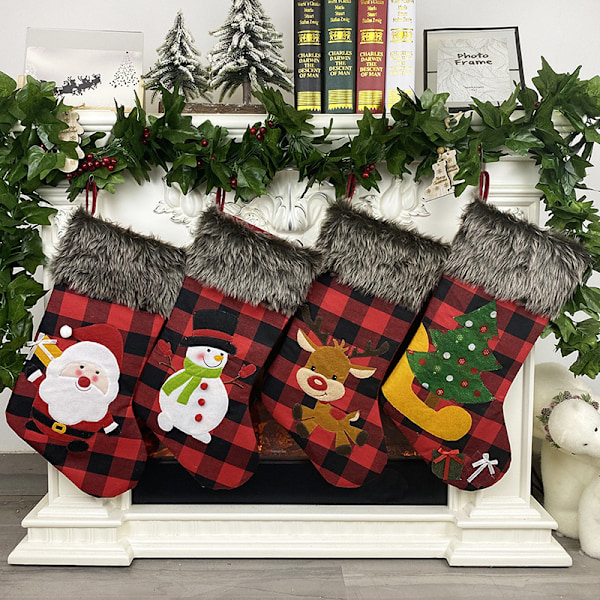 Julstrumpa Presentpåse, Juldekoration, Julstrumpa Set, Julhänge Presentpåse (4 Delar)
