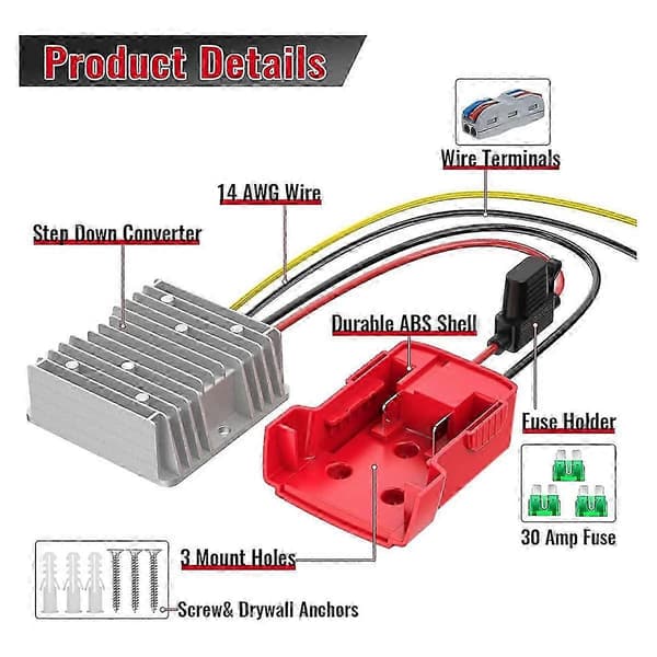18V til 12V Step Down Konverter 20A 240W til Milwaukee M18 Power Wheel