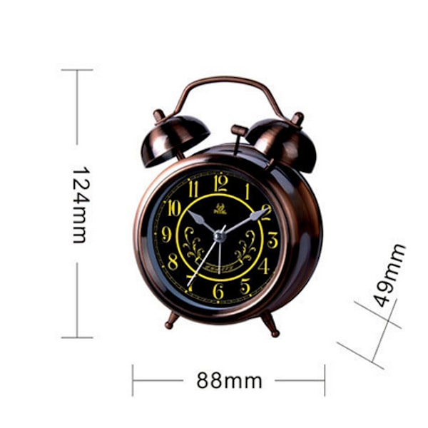 Retro väckarklocka för barn och studenter, liten väckarklocka tyst snooze sängklocka metallklocka, brons, 8,8 * 4,9 * 12,4 cm,