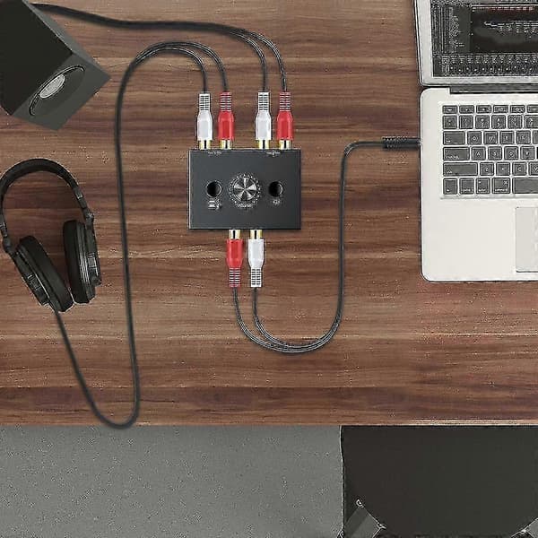 Bærbar RCA Audio Switch Bi-Directional Stereo Splitter 2x1/1x2 med Mute