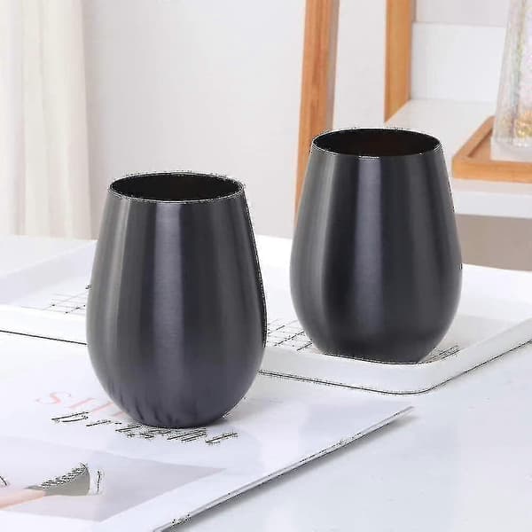 2 stk. stilkløse vinglas sæt holdbare rustfri stålglas Black