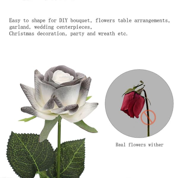 Nye 12 stk. mørke sorte og hvide roser kunstige blomster
