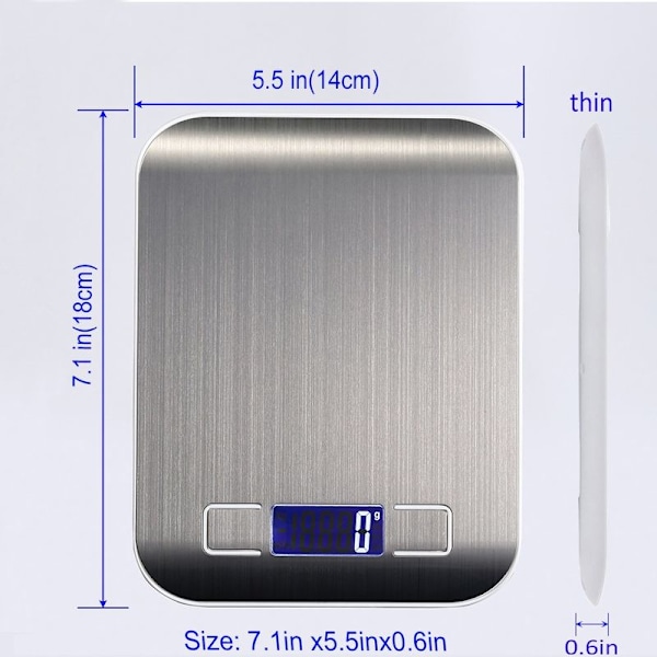 Noggrann Digital Köksvåg & Matvåg för Bakning, 5kg/1g, Rostfritt Stål (SILVER)