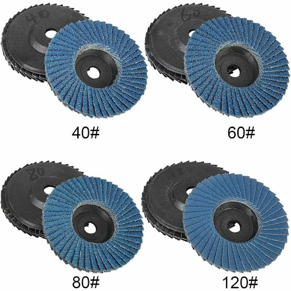 8 stk. Lamelslibeskiver, 76 mm x 10 mm slibeskiver, korn 40/60/80/120, til metal, stål og træ, coatede lamelslibeskiver, slibeskiver, (blå)